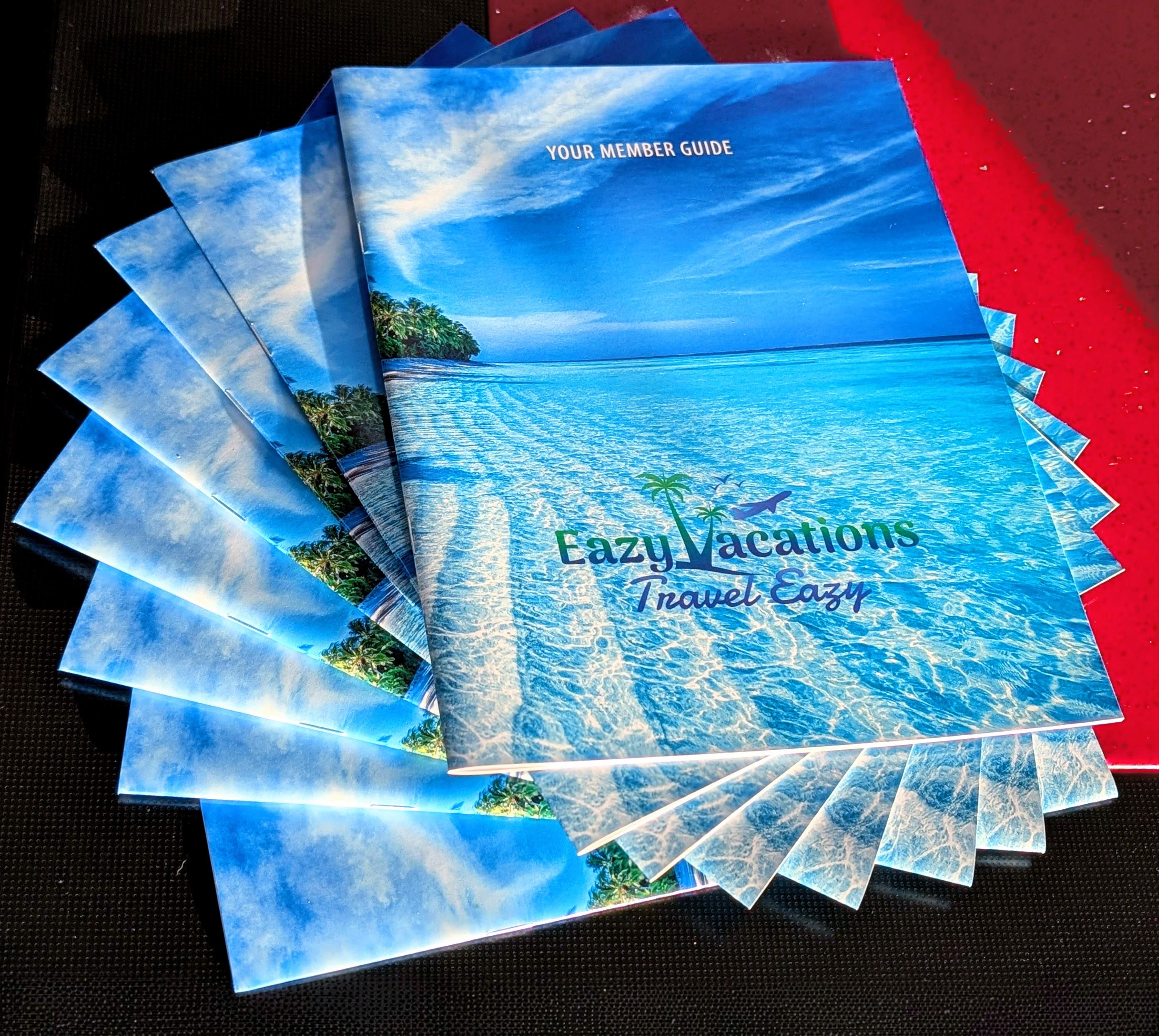 Letter size membership guide brochure printed for Eazy Vacations