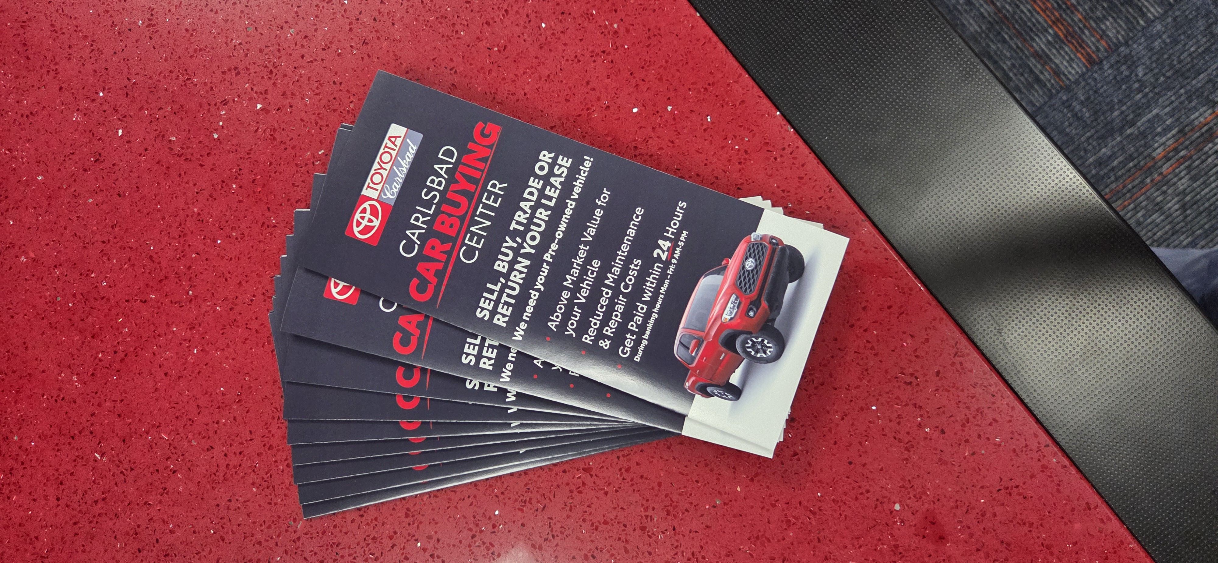 Tri-fold brochures printed for Carlsbad Toyota