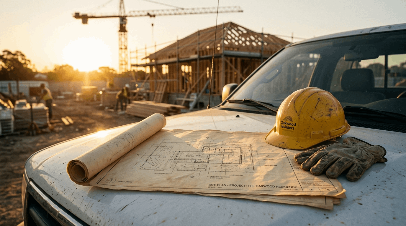Blueprints at construction site