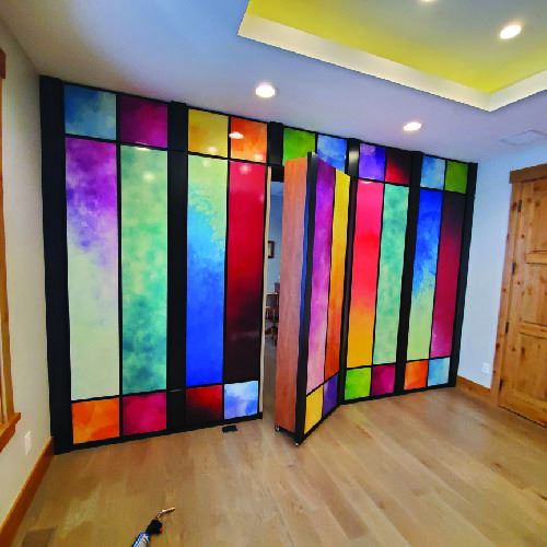 A multicolored quilting-inspired wall vinyl mural