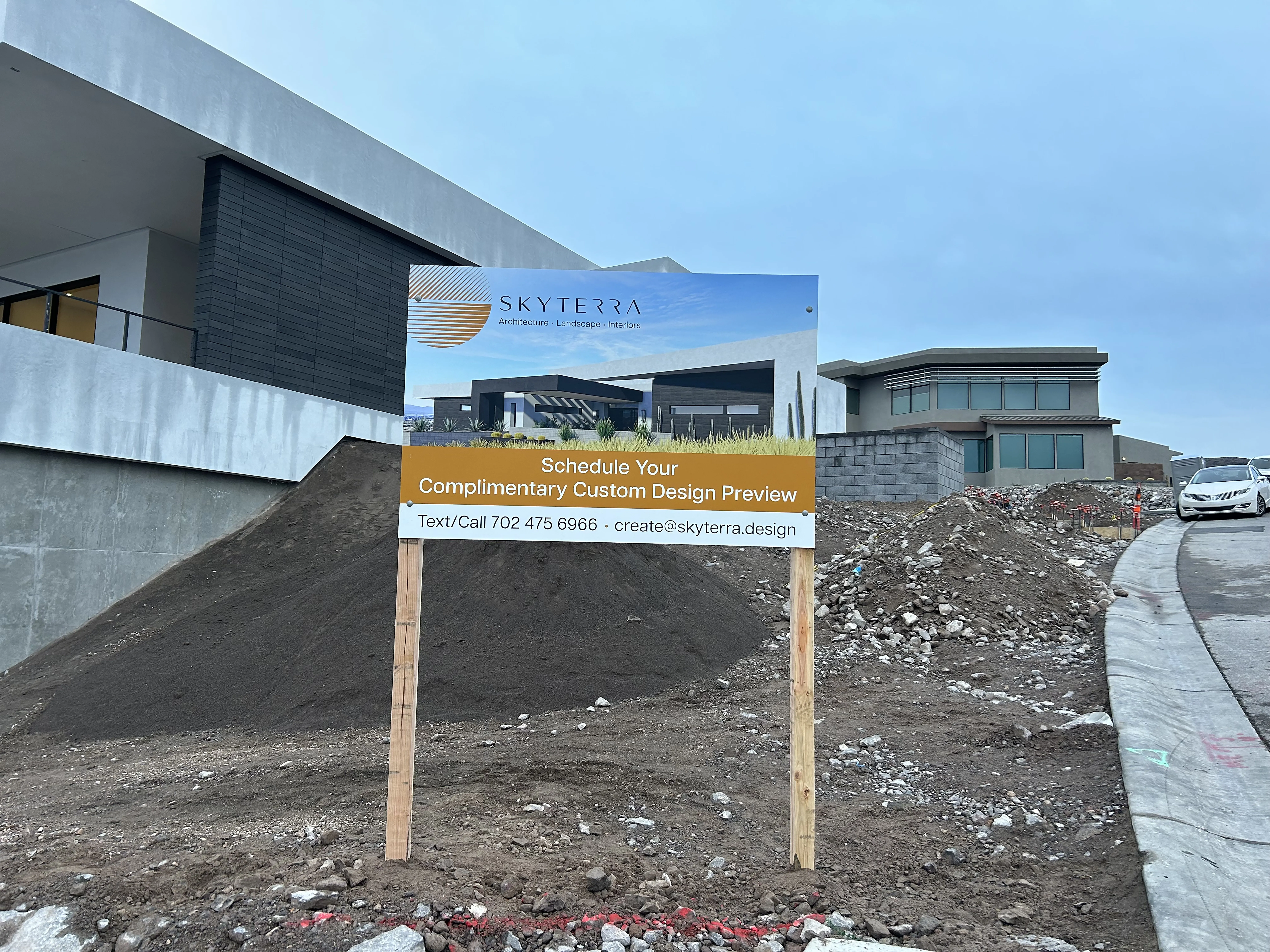 Construction site sign for SkyTerra advertising custom design previews.