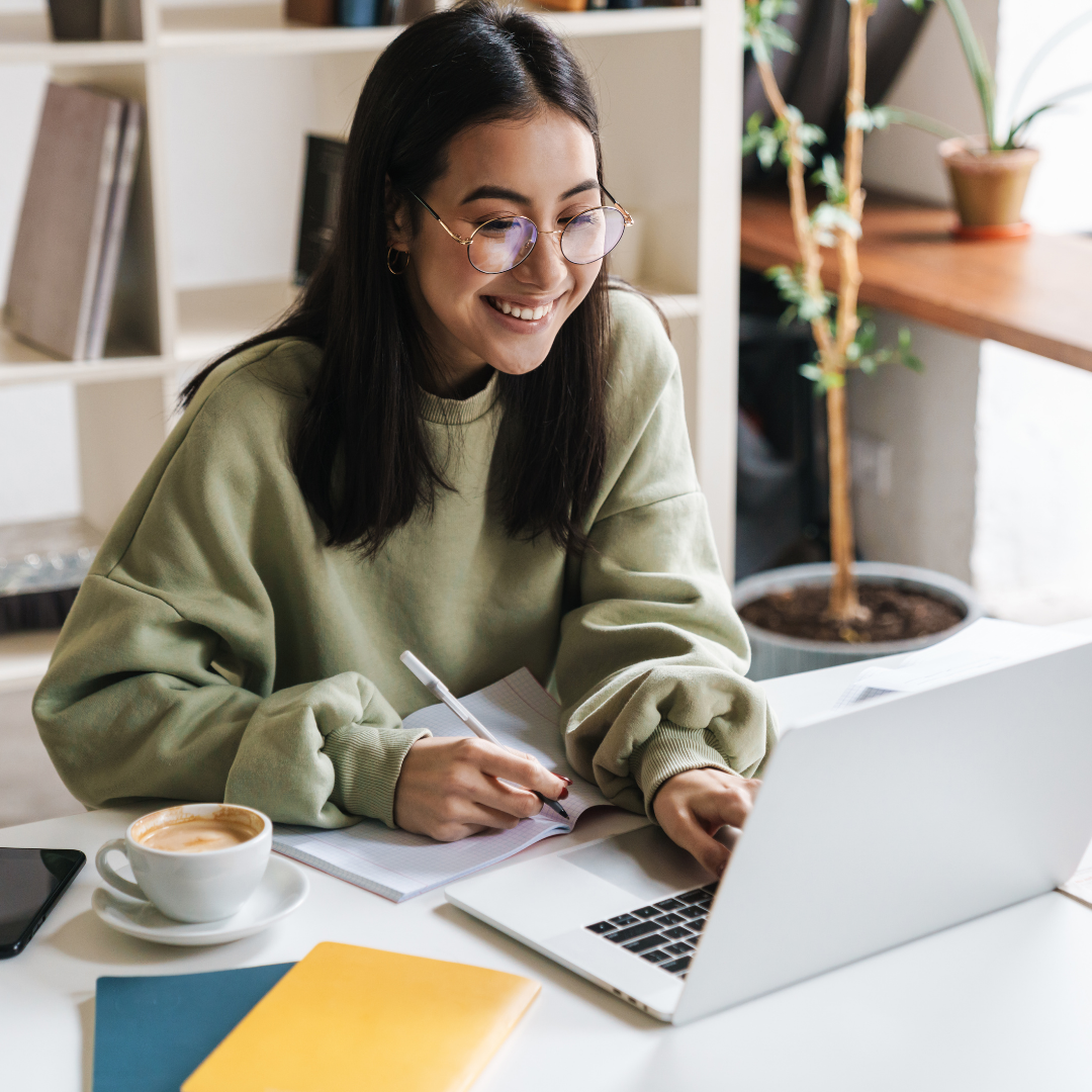 woman looking at computer